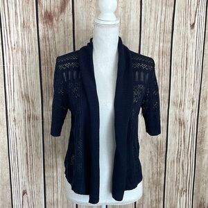 89th & Madison Crochet Knit Navy Sweater Acrylic Cardigan Small